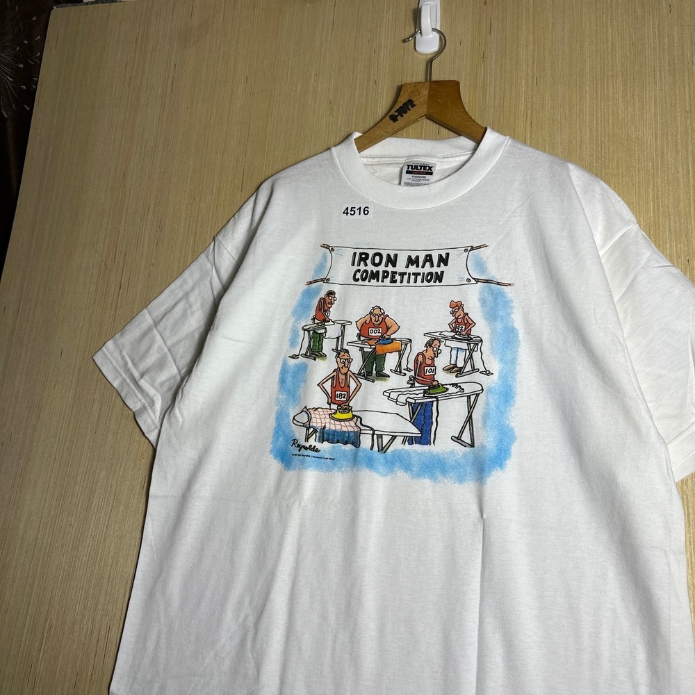 Vintage Iron Man Competition Shirt Mens Extra Large White Short Sleeve Graphic - Picture 4 of 14